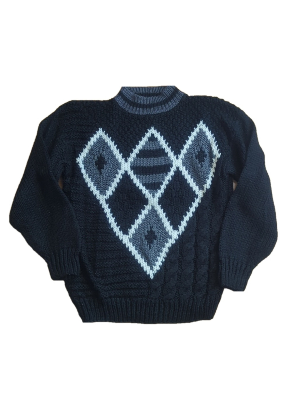 Vintage Forum Black Geometric Diamond Sweater XL